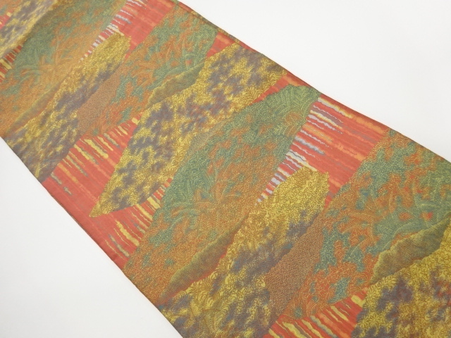 JAPANESE KIMONO / VINTAGE NAGOYA OBI / WOVEN FLORAL PLANTS / BY MANYO
